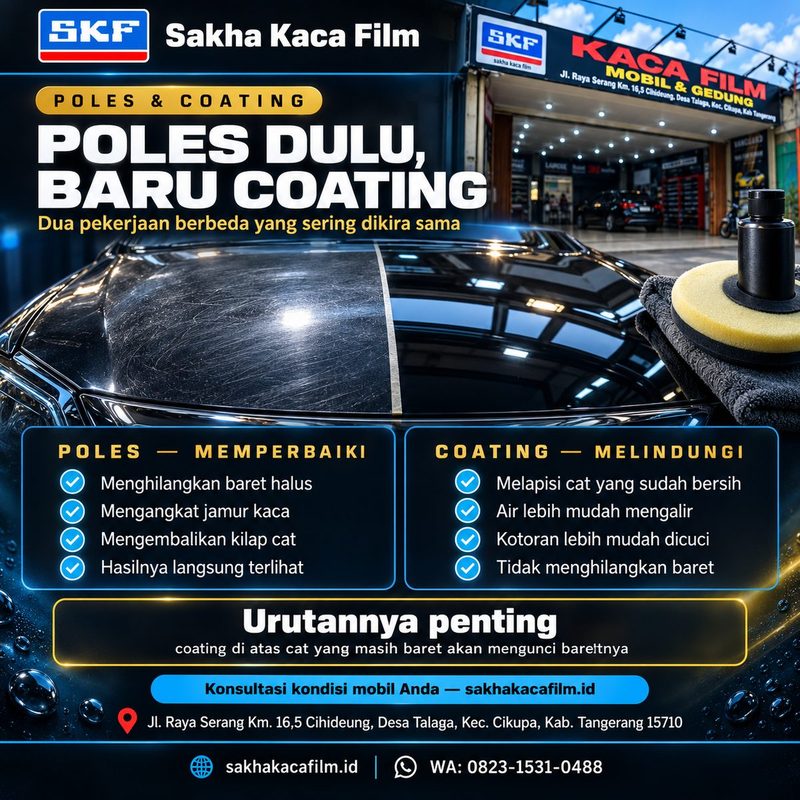 Kap mesin mobil terbagi cahaya: separuh kusam berbaret halus, separuh mengilap