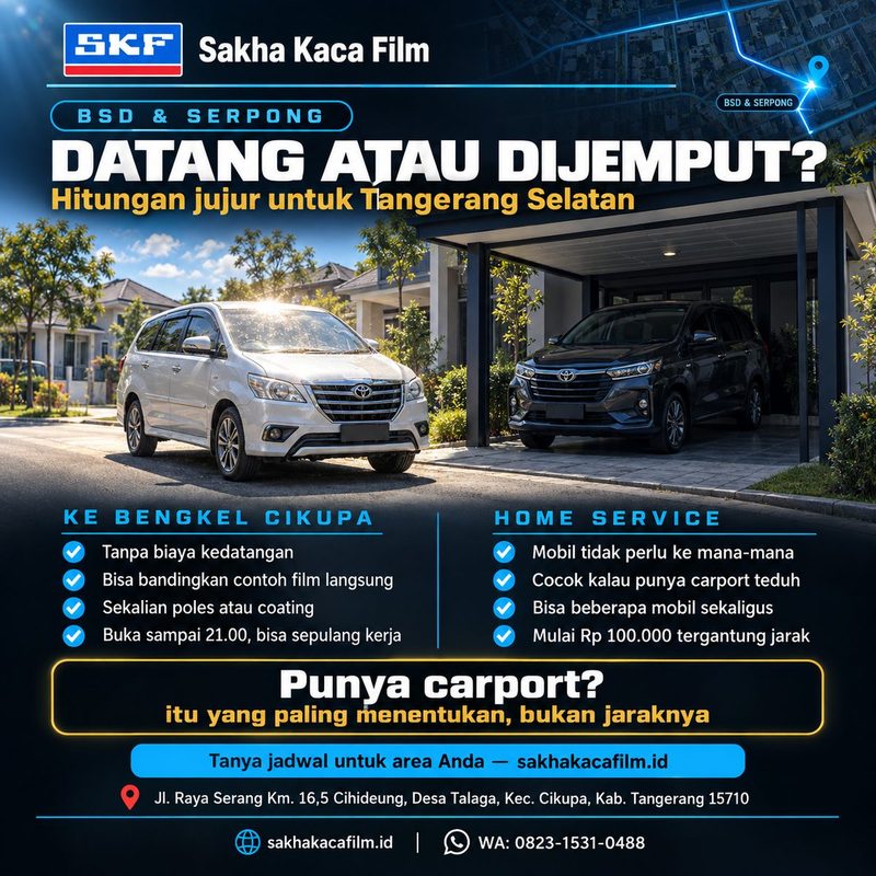 Mobil keluarga terparkir di halaman cluster tanpa naungan saat matahari tinggi